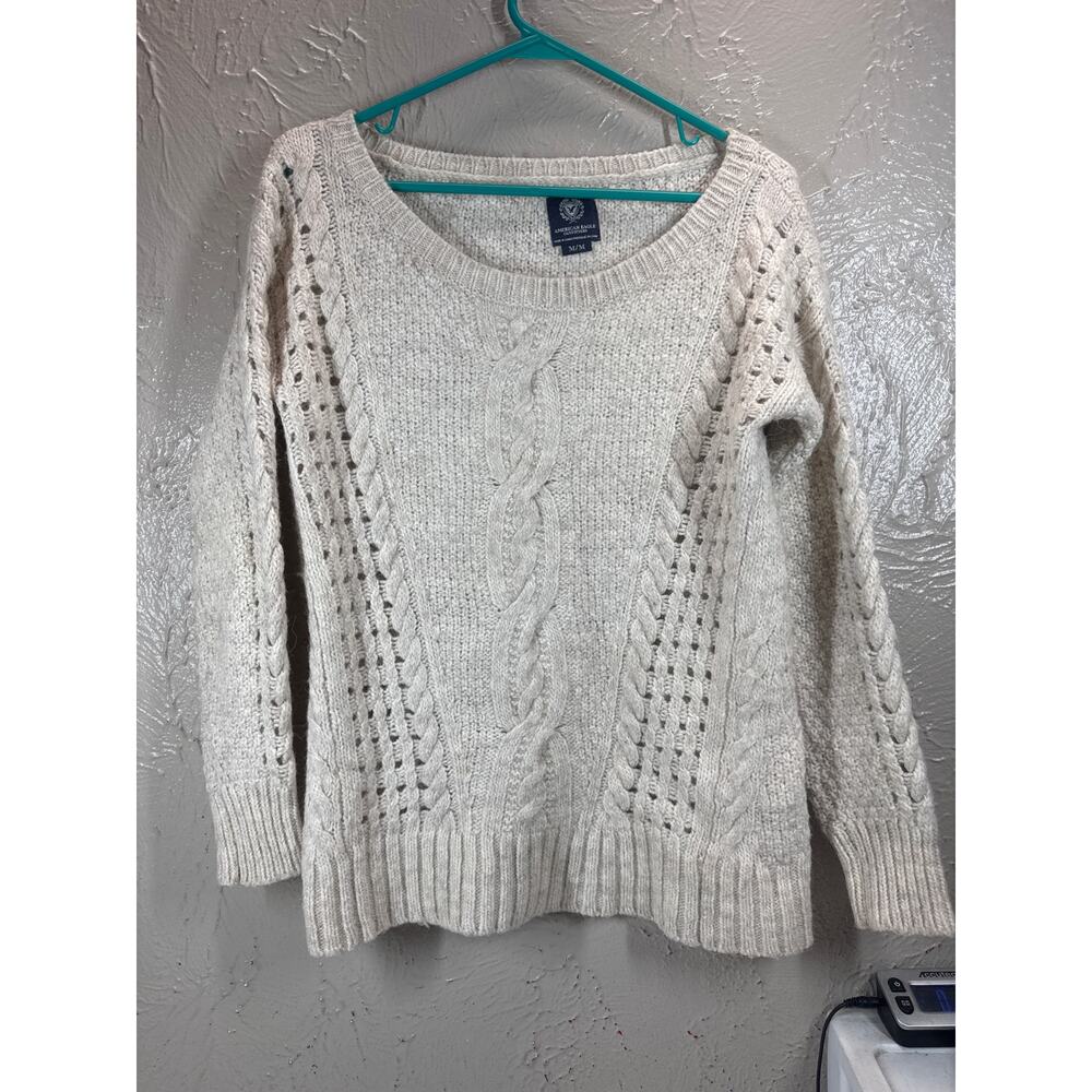 American Eagle Sweater‎ Alpaca Wool Blend Open Cable Knit Fisherman Size Medium